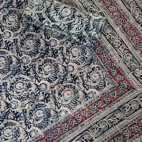 Handloom cotton kalamakri block printed double size bedsheet.
