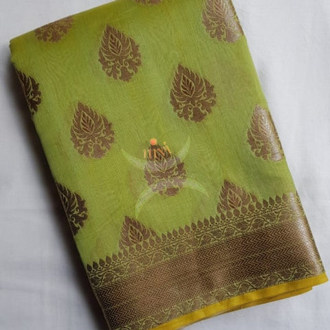 Green benaras brocade silk saree with antique gold brocade