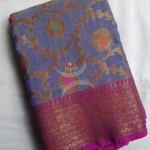 Grey benaras brocade silk saree with antique gold brocade