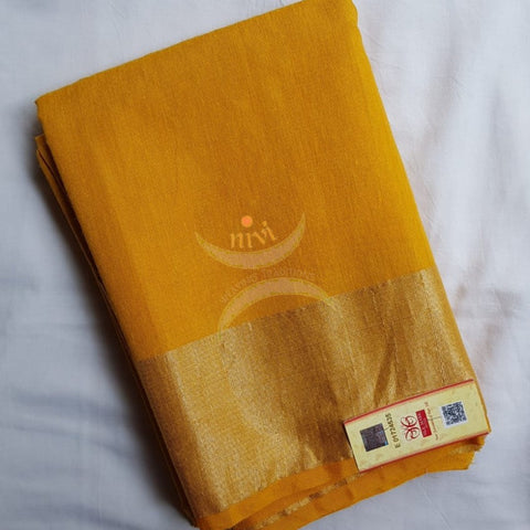 Mustard yellow pure muga silk handloom saree