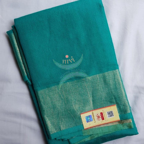 Teal green pure muga silk handloom saree
