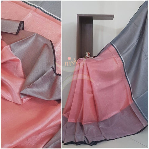 Handloom tissue linen with contrasting border and pallu