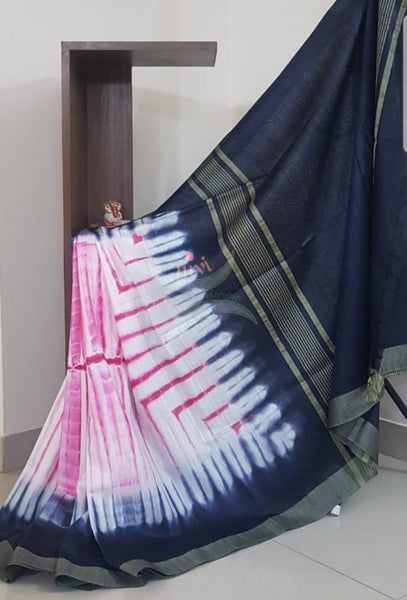 Handloom cotton shibori with contrasting blouse