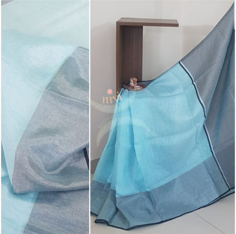 Handloom tissue linen with contrasting border and pallu