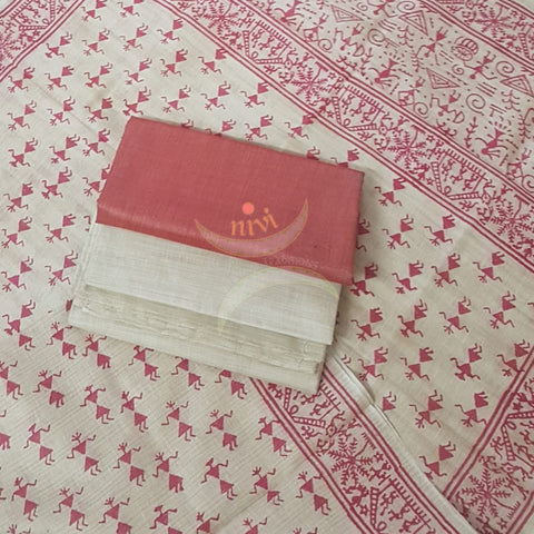 Handloom silk blend warli printed suit set