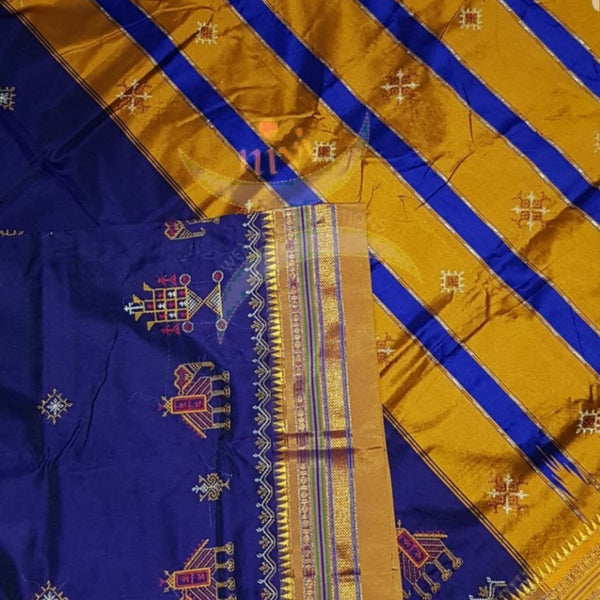 Blue shot with purple silk cotton kasuti embroidered Ilkal  