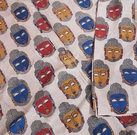 Beige handloom cotton kalamkari with Buddha face motifs