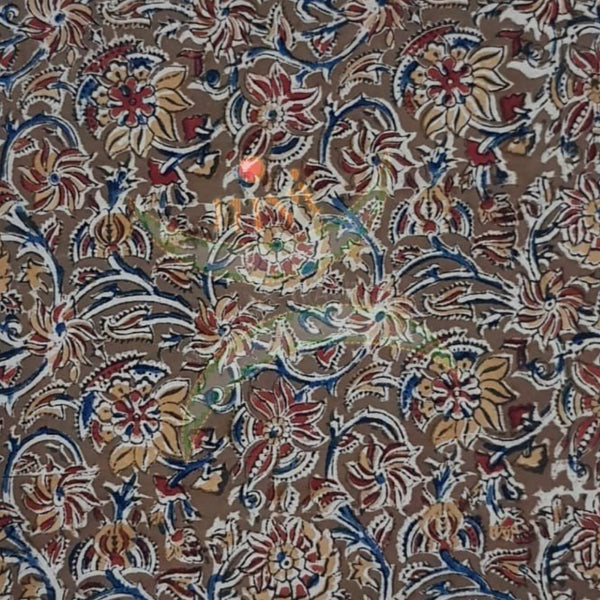 Mehendi green handloom cotton kalamkari fabric with floral motifs