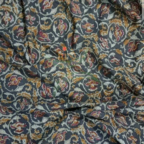 Green with floral motifs handloom cotton kalamkari fabric