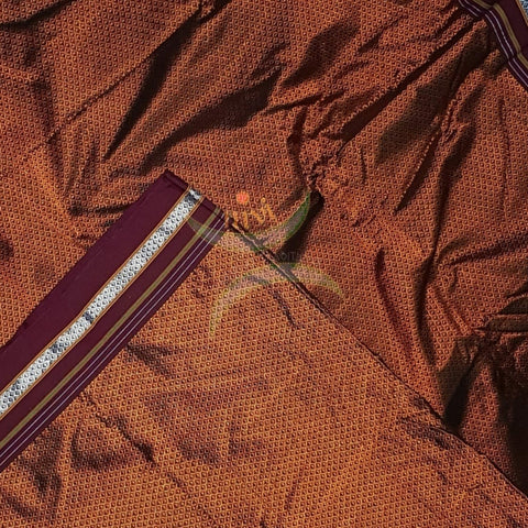 Dark brown Khun/khana running material with maroon border. Width of the fabric is 36 inches.