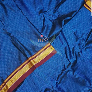Royal blue Khun/khana running material with maroon border. Width of the fabric is 36 inches.