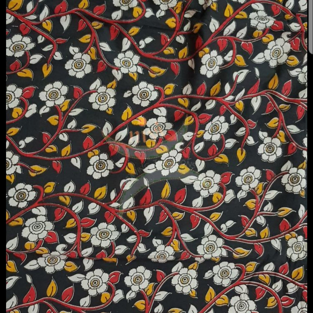 Black handloom kalamkari cotton with all over floral motif