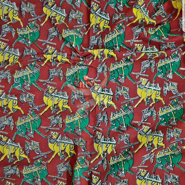 Red handloom kalamkari cotton with traditional camel motif