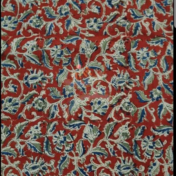 Maroon handloom Kalamkari cotton with all over floral motif.