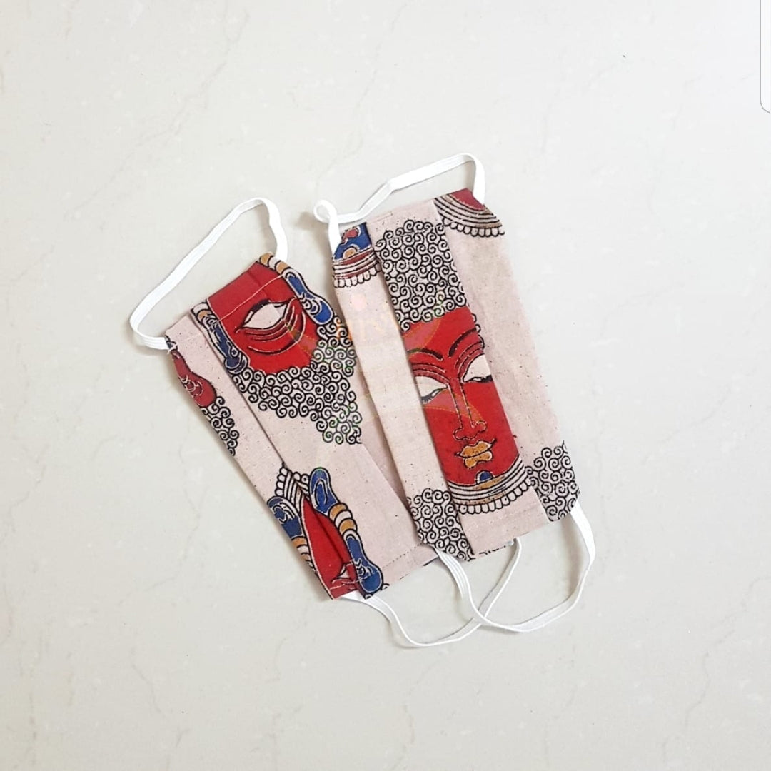 Set of 2 rectangle masks in handloom kalamkari cotton