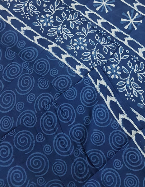 Handloom block printed indigo 3 piece suit set