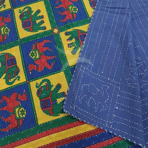 Cotton Two way Hand block printed and  Handmade kantha embroidered dohar cum bedsheet . Size 90×108 inches