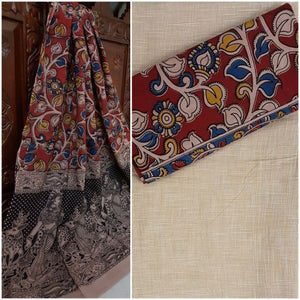 Handloom Mul cotton floral print kalamkari with mangalgiri Cotton