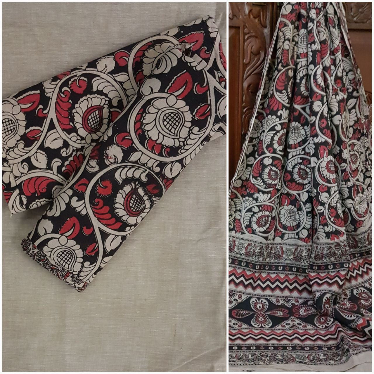 Handloom Mul cotton floral motif Kalamkari with mangalgiri Cotton