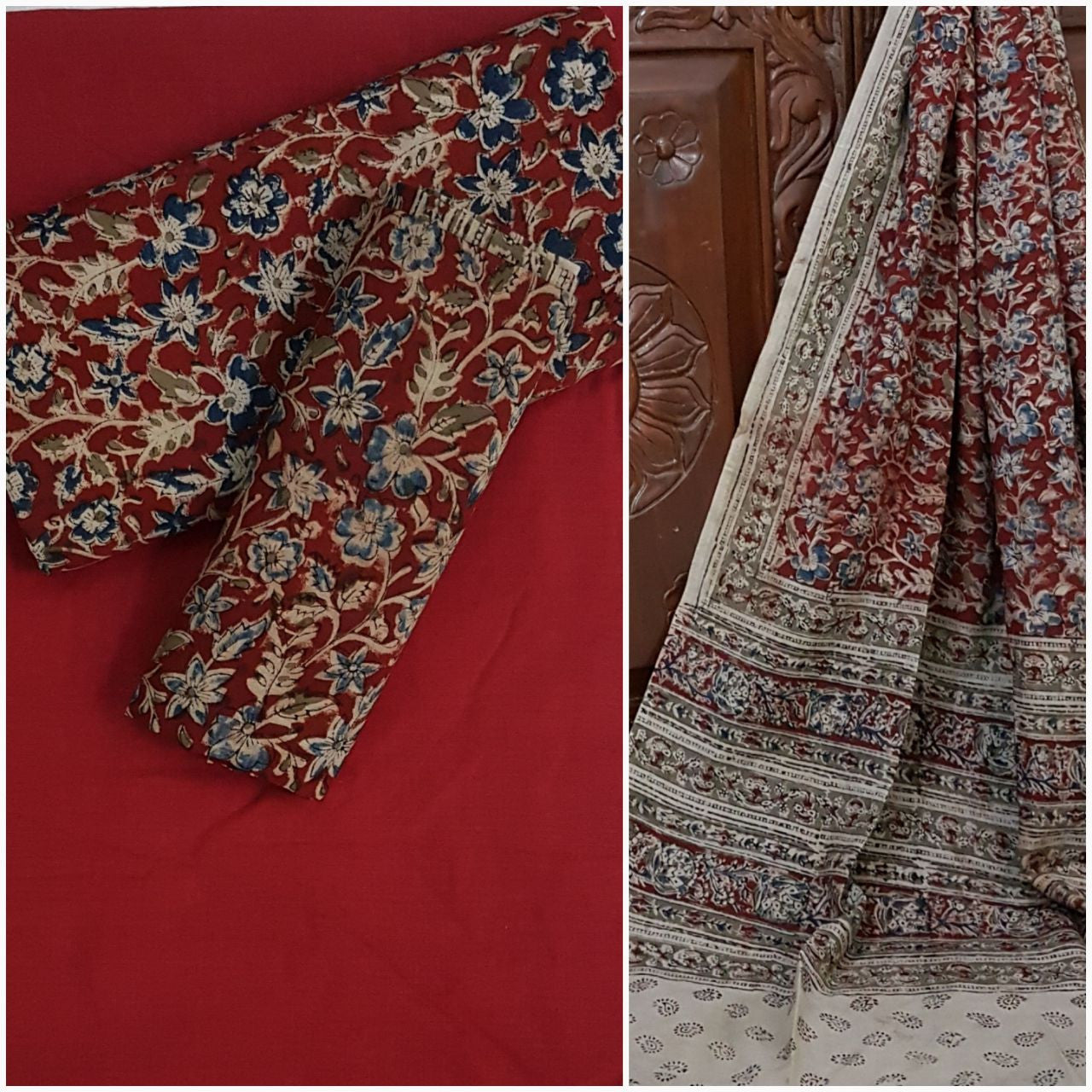 Handloom Mul cotton floral motif Kalamkari with mangalgiri Cotton