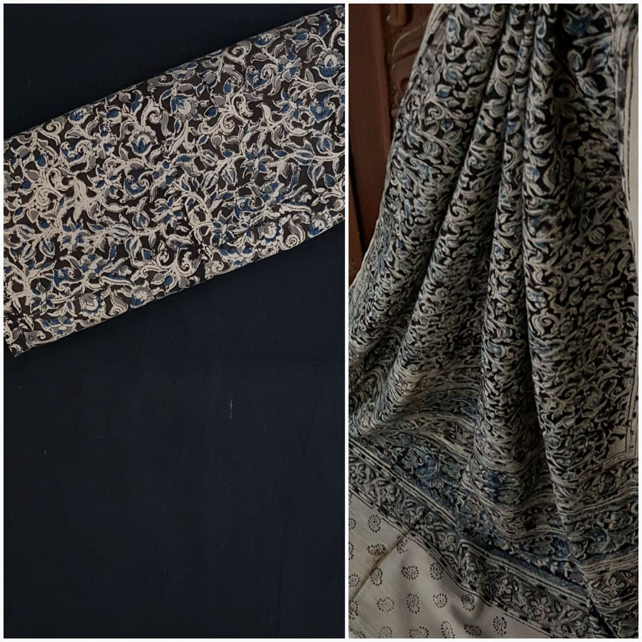 Handloom Mul cotton floral motif Kalamkariwith mangalgiri Cotton