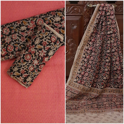 Handloom Mul cotton floral print kalamkari with mangalgiri Cotton