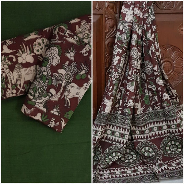 Handloom Mul cotton Traditionally printed kalamkari with mangalgiri
