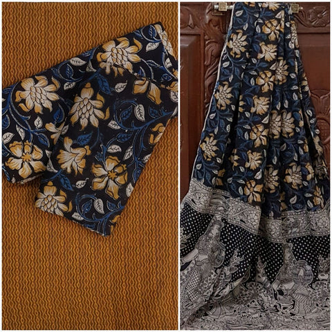 Handloom Mul cotton floral print kalamkari with mangalgiri Cotton