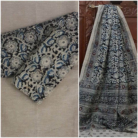 Handloom Mul cotton floral print kalamkari with mangalgiri Cotton