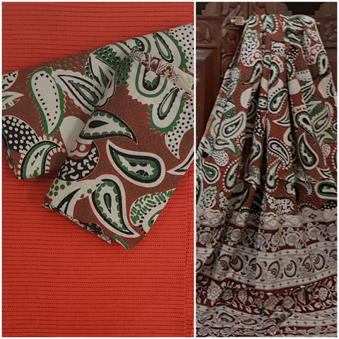 Handloom Mul cotton Paisley motif kalamkari with mangalgiri Cotton