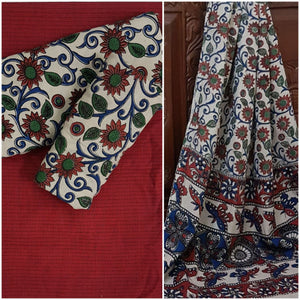 Handloom Mul cotton floral printed kalamkari with mangalgiri Cotton