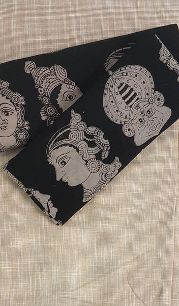 Handloom Mul cotton Kathakali face motif Kalamkari with mangalgiri Cotton