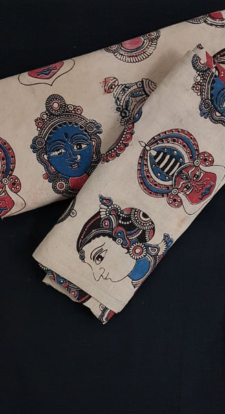 Handloom Mul cotton with Kathakali face motif Kalamkari combined with mangalgiri Cotton