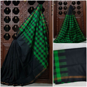 Uppada handwoven  pure silk saree in black and green combination