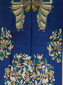 Handloom Cotton kalamkari blouse material with floral and peacock motif