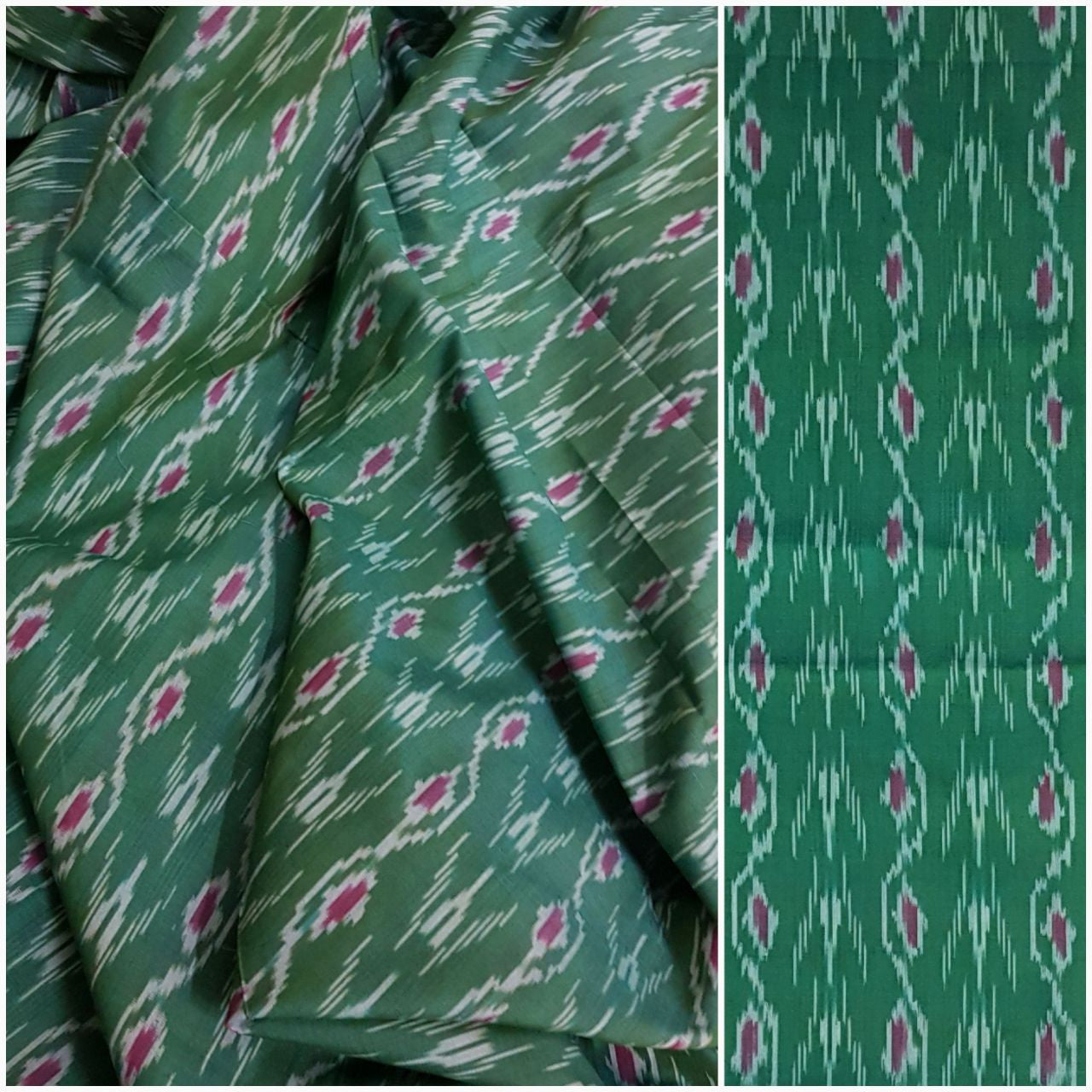 Sea green Pochampalli- Double ikat Handwoven soft cotton fabric .