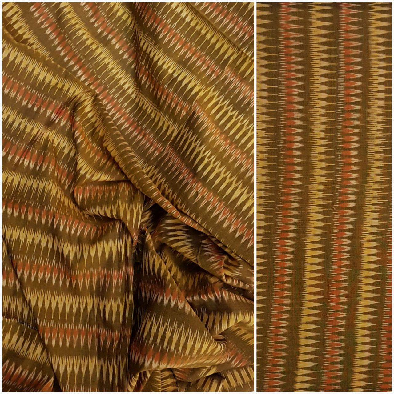 Mustard Pochampalli- Double ikat Handwoven soft cotton fabric.