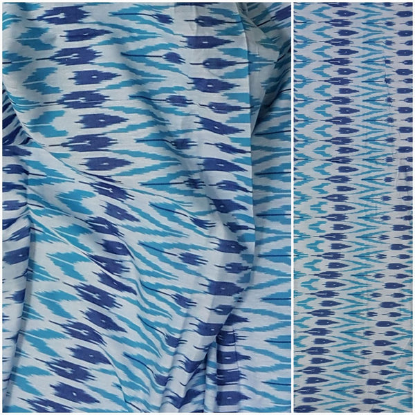 Blue Pochampalli- single ikat Handwoven soft cotton fabric .