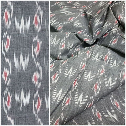 Grey  Pochampalli- Double ikat Handwoven soft cotton fabric .
