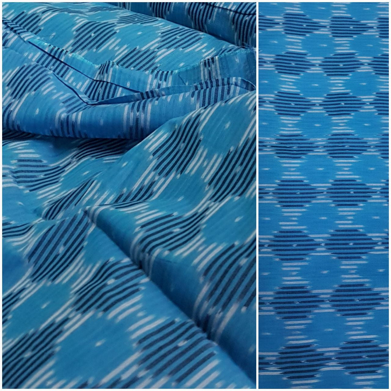 Blue Pochampalli- Double ikat Handwoven soft cotton fabric .