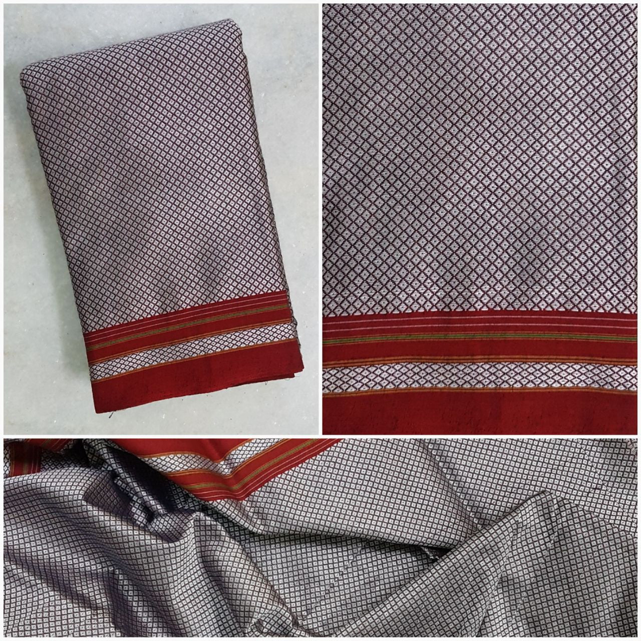 Khun/ khana running material in silver red combination