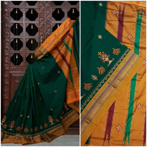 Leaf green mustard silk cotton kasuti embroidered Ilkal  