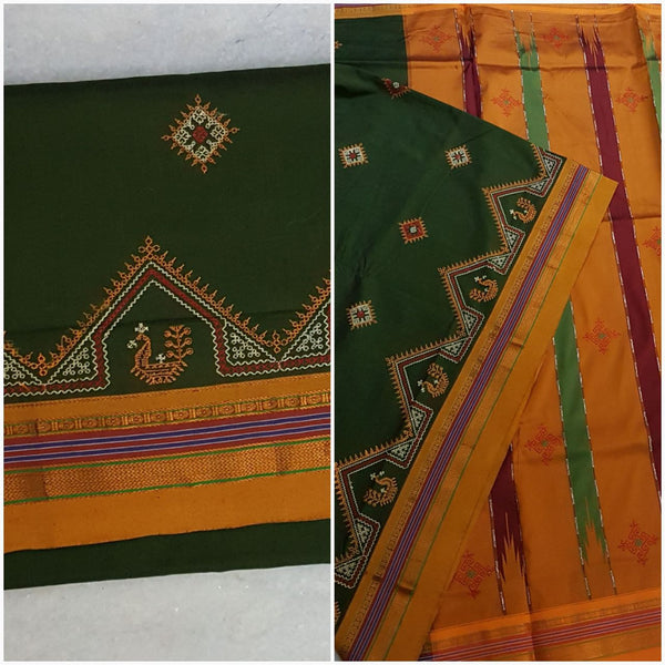 Mehendi green mustard silk cotton kasuti embroidered Ilkal  