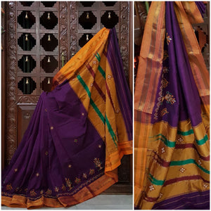 Purple mustard silk cotton kasuti embroidered Ilkal