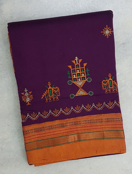 Purple mustard silk cotton kasuti embroidered Ilkal