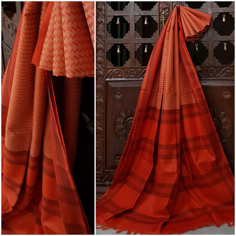 Orange Hand woven bagalpuri silk
