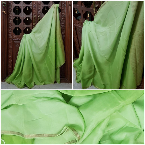 40 gms pure silk crinkled crepe in dual shade green with combination of light and dark green hues!