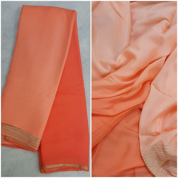 40 gms pure silk crinkled crepe in dual shade peach with combination of dark and light peach hues!