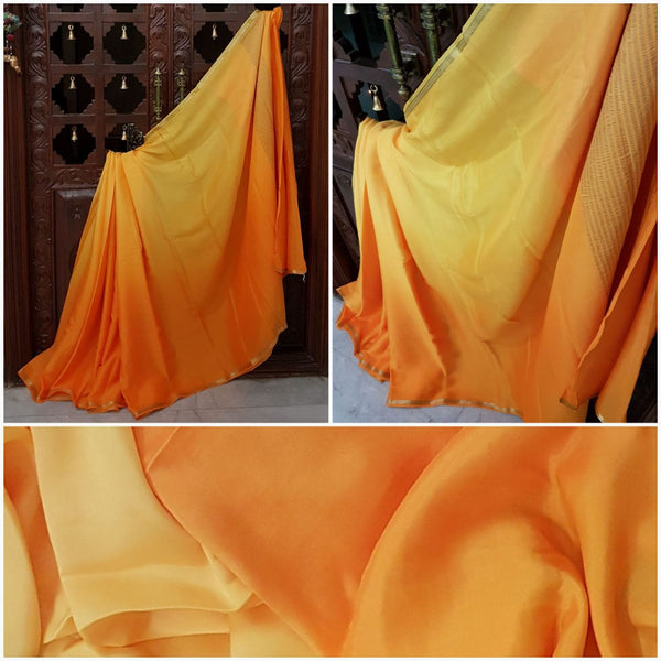 40 gms pure silk crinkled crepe in dual shade yellow with combination of orange yellow and sunny yellow hues!