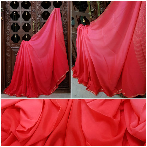 40 gms pure silk crinkled crepe in dual shade pink with combination of reddish pink and lighter pink hues!